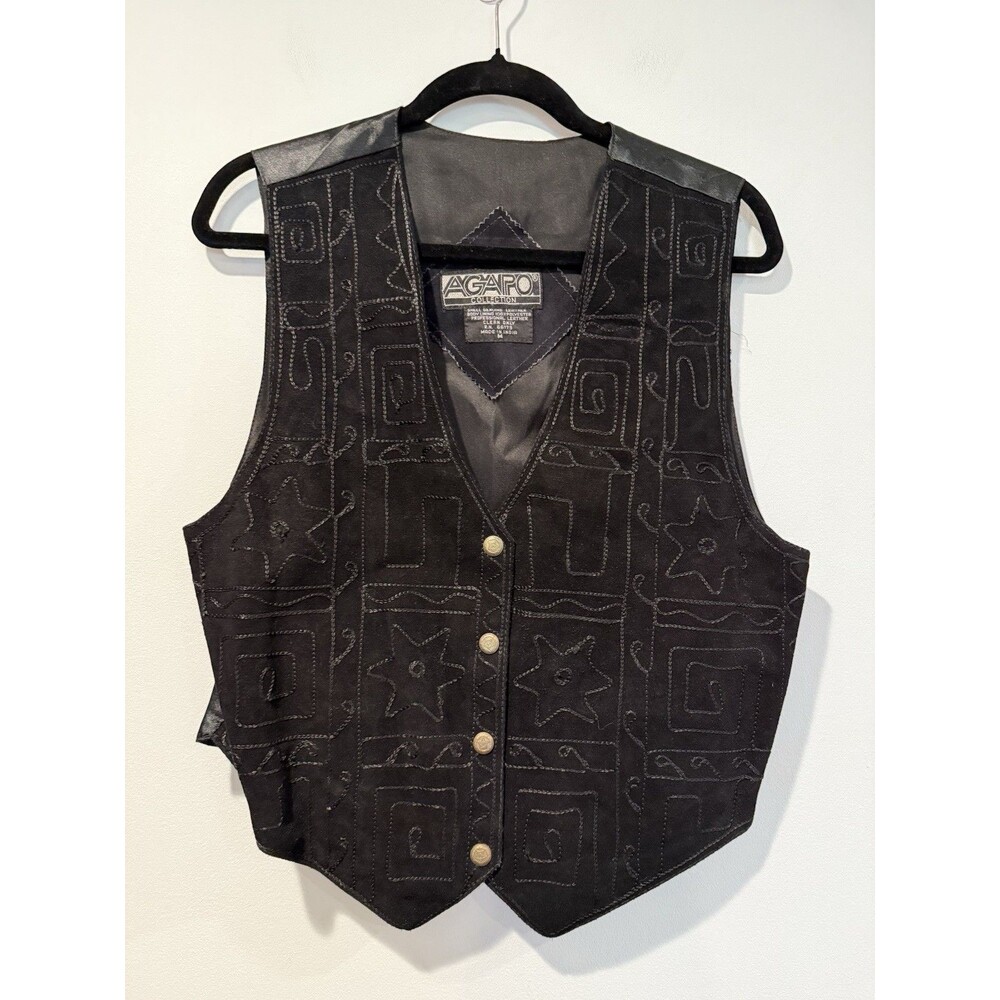 Vintage Agapo Vest Medium Black Suede Leather Western Festival Cowgirl Concert